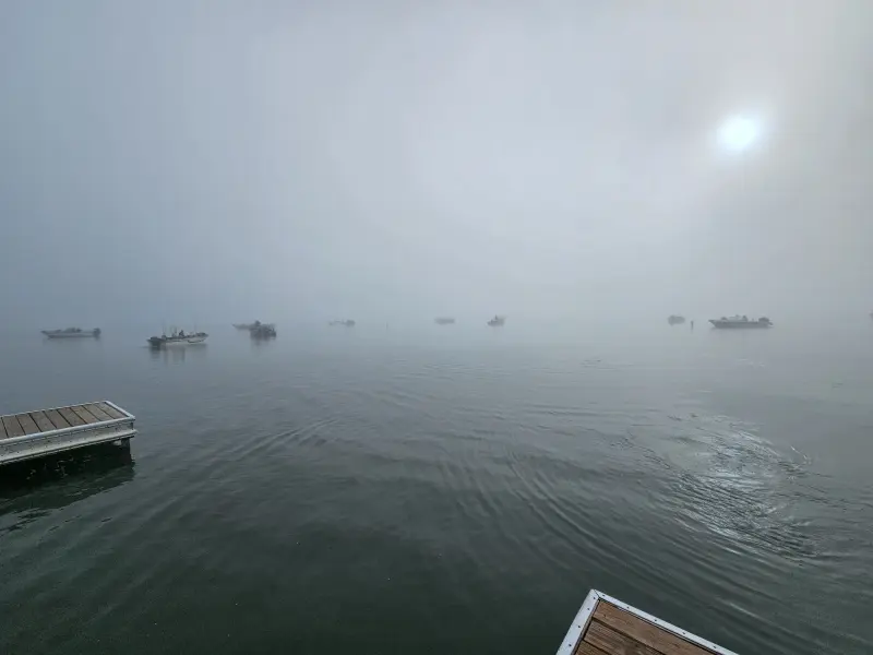 Fog rolling in on fisherman at Orman Dam